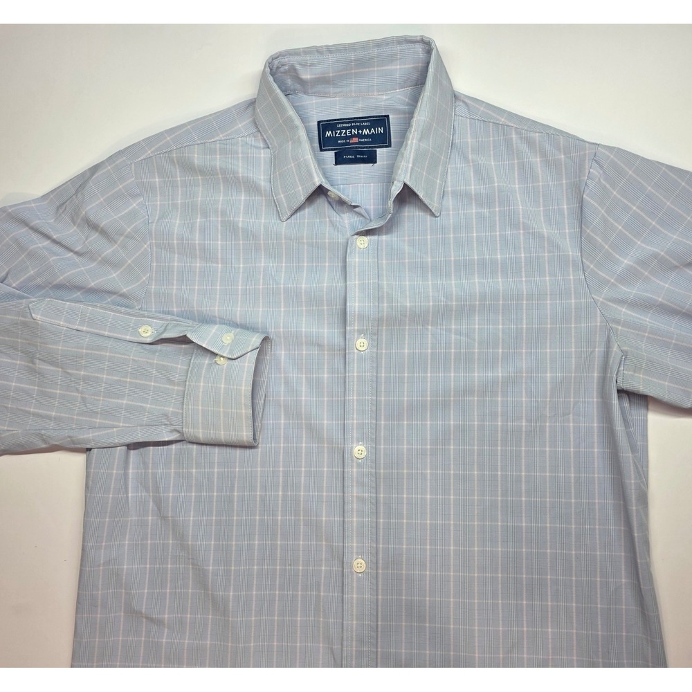 Mizzen + Main Leeward Blue Label Shirt XL Trim Fit Blue Grid Performance Stretch
